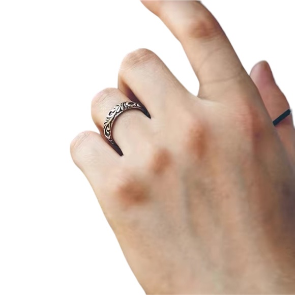 Silver Plated Open Cuff Ring with Design - Picture 4 of 5